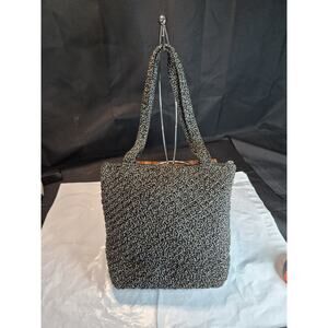 The Sak Black White Crochet Tightweave Medium Double handle Shoulder Bag Purse